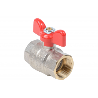 Кран шаровой латунь никель Эксперт Ду 25 Ру40 ВР полнопрох. t-150C бабочка красная Dist