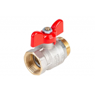 Кран шаровой латунь никель Стандарт Ду 20 Ру40 ВР/НР полнопрох. t-150С бабочка красная Dist