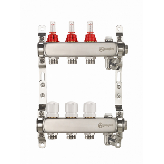 Группа коллекторная нержавеющая сталь 1' ВР/ВР 4 вых 3/4' НР под евроконус с расходомерами