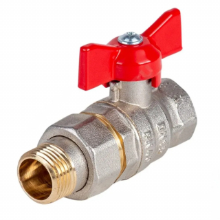 Кран шаровой латунь никель Стандарт Ду 15 Ру40 ВР/'американка' полнопр. t-150С бабочка красная Dist